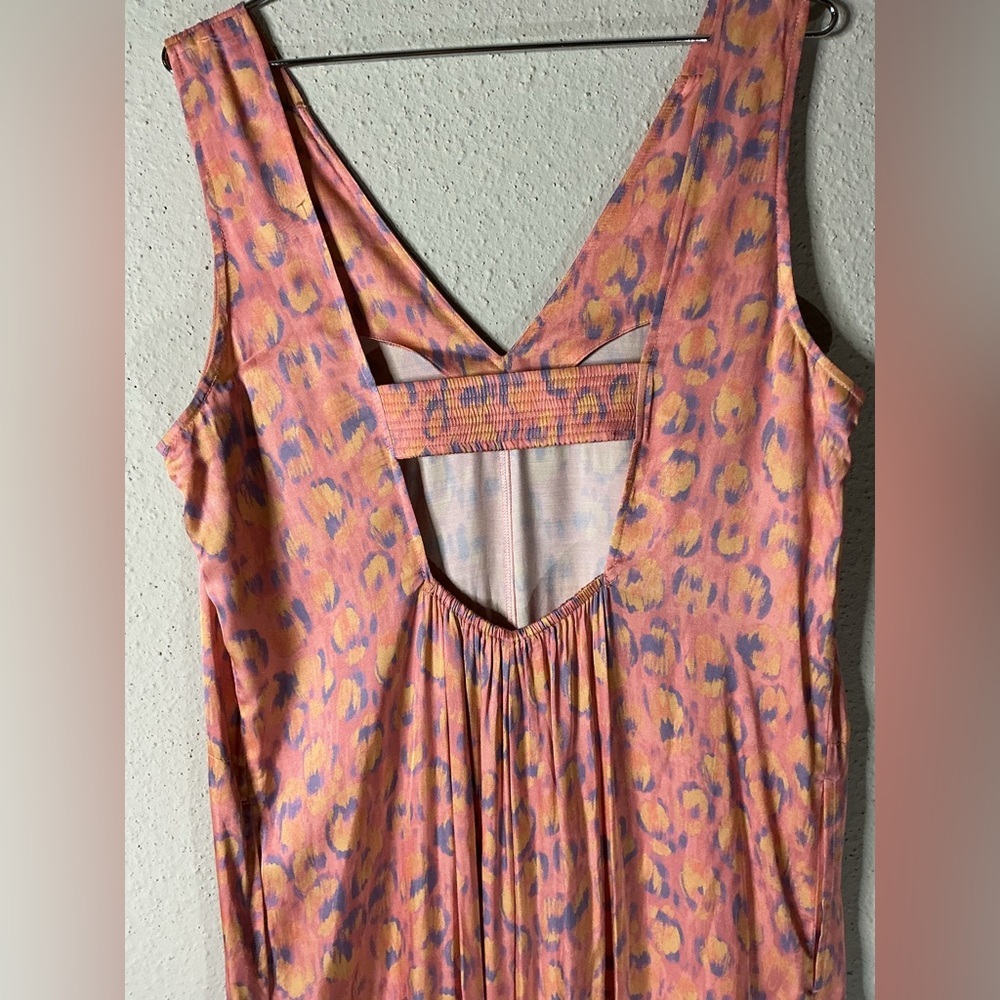 Anthropologie Daily Practice Jumpsuit Leopard Print V-Neck Wide Leg Pink/Yellow - Picture 6 of 10